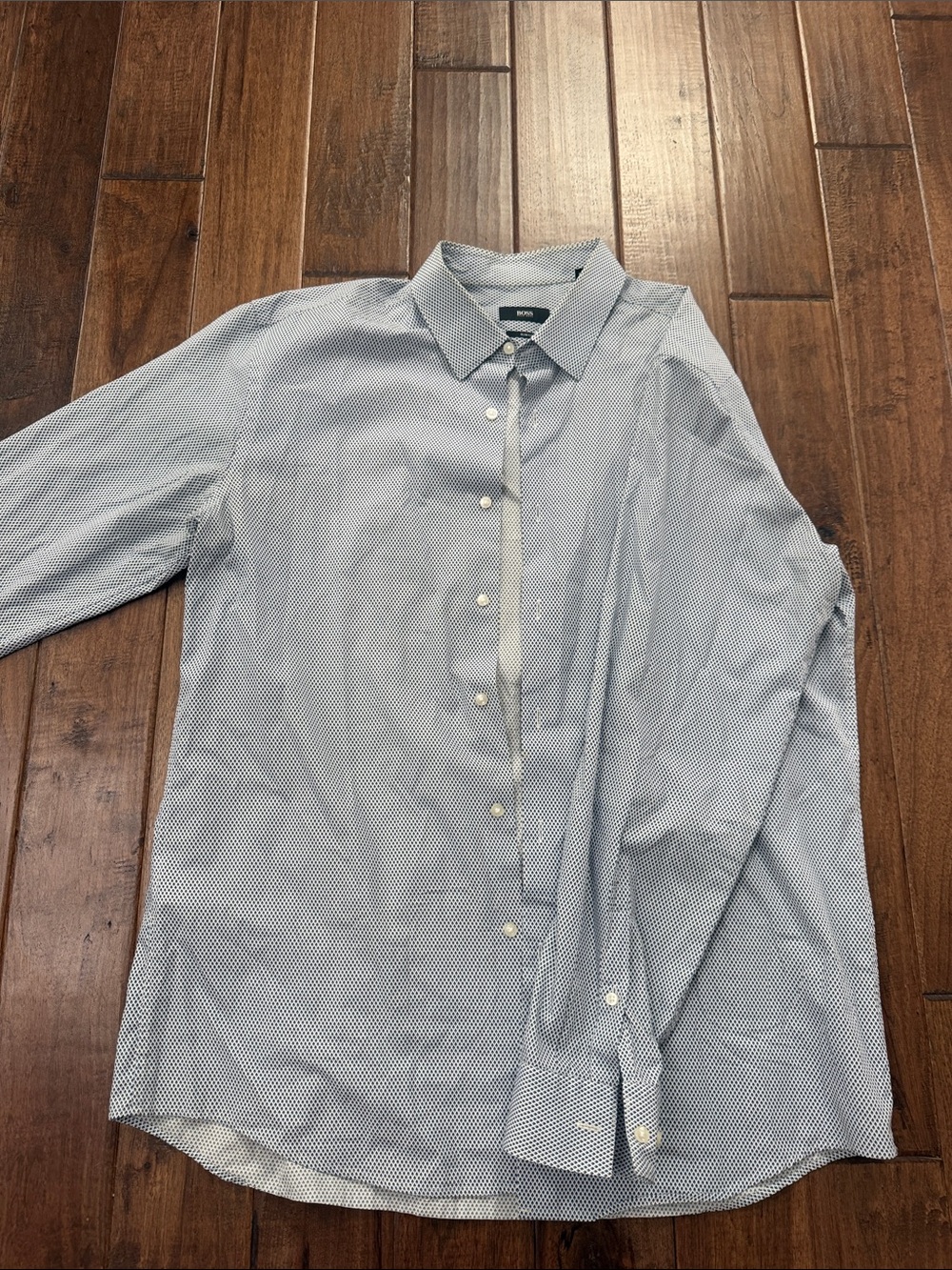 Boss Light Blue Micro-Pattern Long-Sleeve Dress Shirt